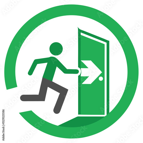 Adobe Illustrator Artwork Emergency fire exit sign. running man icon to door. Exit emergency arrow sign vector image. Fire evacuation sign. warning sign plate logo stock images illustration.
