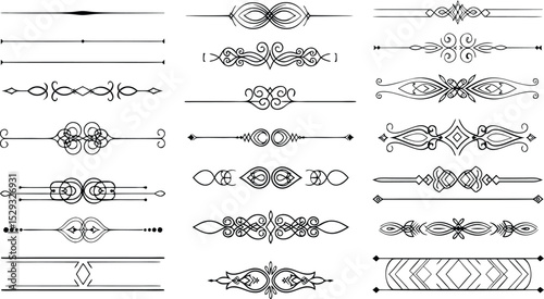 Collection of elegant hand-drawn decorative dividers and borders for graphic design projects and visual elements