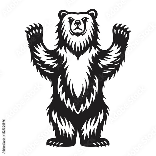 Black bear standing on its hind legs raises its claws defensively in a image