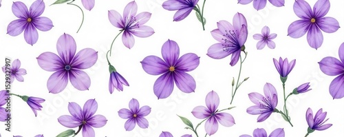 Delicate watercolor purple flowers, seamless repeat pattern, fabric, invitation, repeat