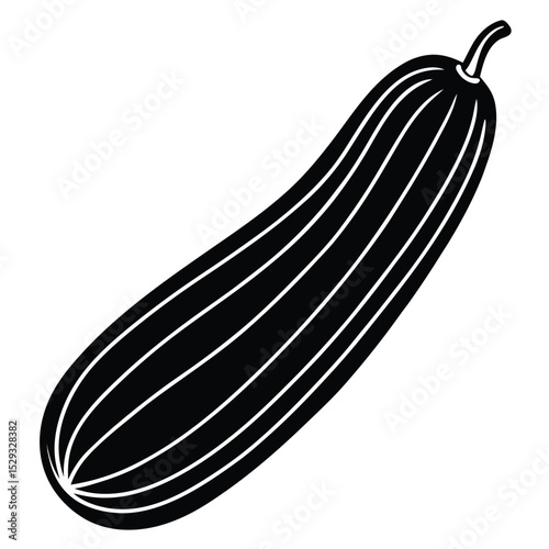 Black silhouette of a cucumber shows its textured skin with white stripes