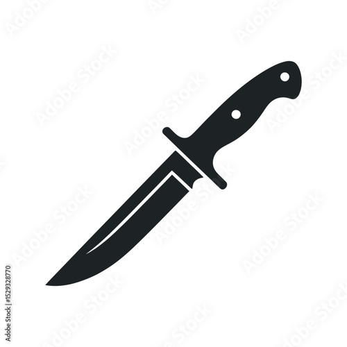 Black Silhouette of a Hunting Knife with a Sharp Blade and a Comfortable Handle for Outdoor Activities and Survival Situations