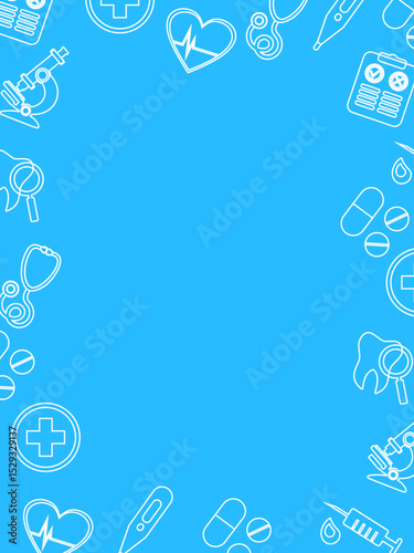 National Doctors Day medical blue background frame with linar medical icons