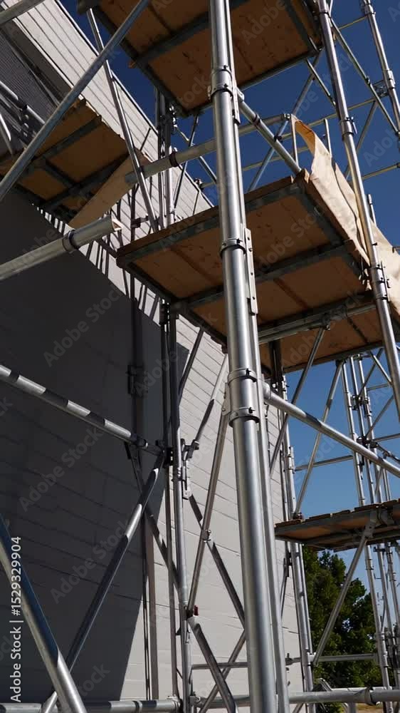 custom made wallpaper toronto digitalMetal scaffolding swaying dangerously during construction work, revealing potential safety risks against blue sky backdrop of urban development project