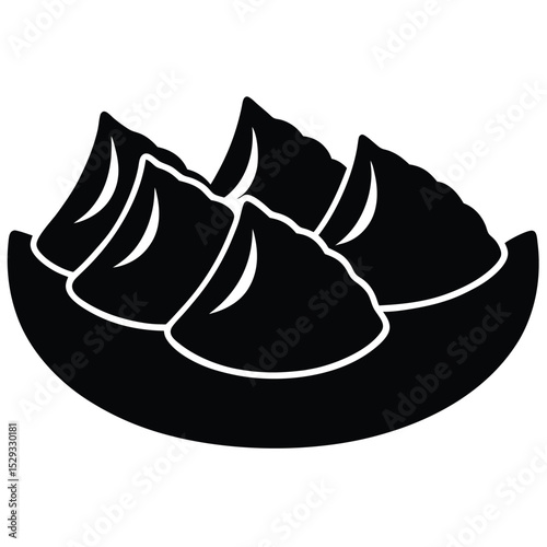Fried Dumpling Vector – Crispy Asian Snack Silhouette for Street Food Design

