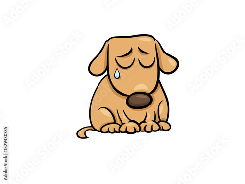 Sad Cartoon Dog Sitting with a Tear Dropping Down Its Face