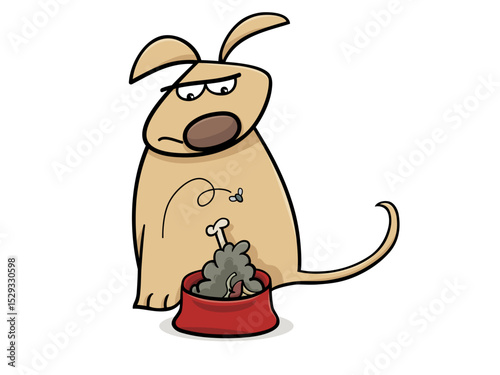 Dog Not Satisfied With Food Cartoon Illustration and Keywords