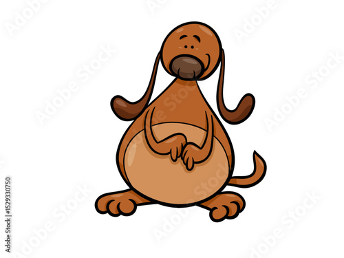 Cute cartoon brown dog sitting with sad expression and long ears