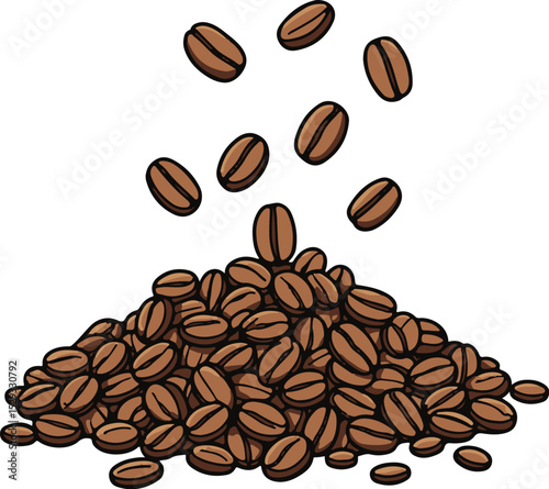 Coffee beans falling onto a pile vector
