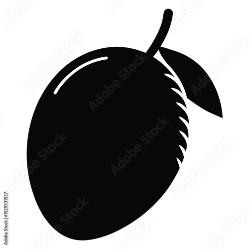 Mango Fruit Icon – Solid Black Vector of Tropical Summer Fruit

