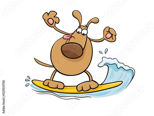 Cartoon Dog Surfing a Wave on a Surfboard