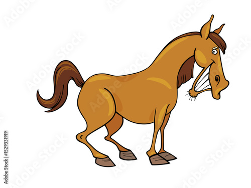 A Cartoon Horse with a Humorous Expression and Open Mouth Showing Teeth