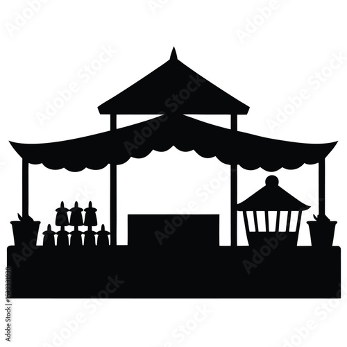 Street Food Festival Stall Icon – Black Vector of Outdoor Food Market Tent

