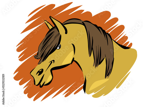 Stylized Drawing of a Tan Horse Head with Dark Brown Mane and Tail