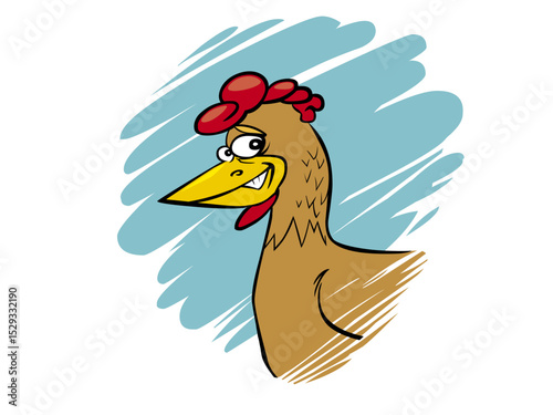 Cartoon Chicken with a Humorous Expression and a Blue Background