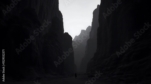 Silhouette in ominous canyon dim light