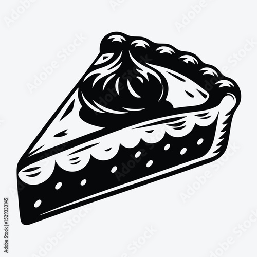 Delicious black and white cake slice with a creamy topping is an enticing dessert
