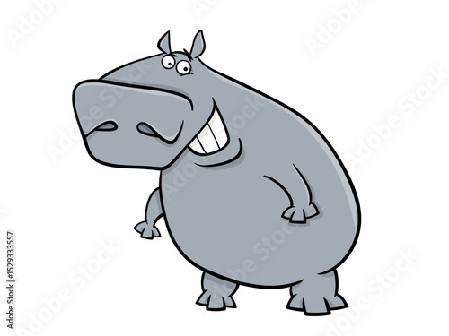 Amusing Cartoon Hippo with a Wide Grin Standing on Its Hind Legs
