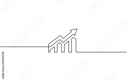 Continuous one line drawing of growing statistics graph. One line drawing illustration of growing graph, Continuous one line drawing of growing statistics graph. One line drawing illustration of growi