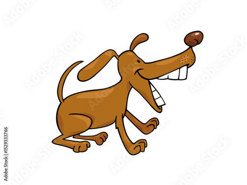 Happy Cartoon Dog With Big Smile and Wagging Tail Having Fun Outdoors