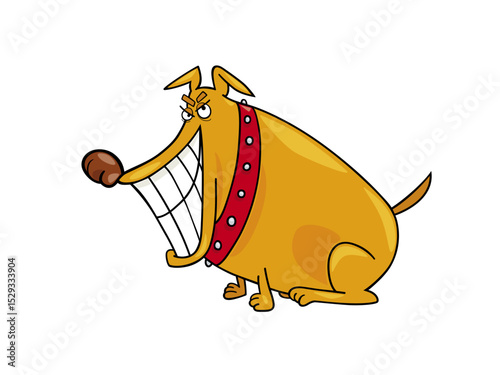 Cartoon Dog With Spiked Collar Showing Large Grin