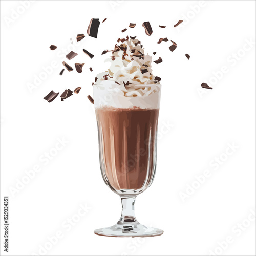 Delicious hot chocolate beverage with whipped cream isolated on white background