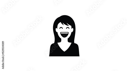 Vector silhouette Joyful Woman Icon: Black and White Smiling Female Avatar for Websites and Apps