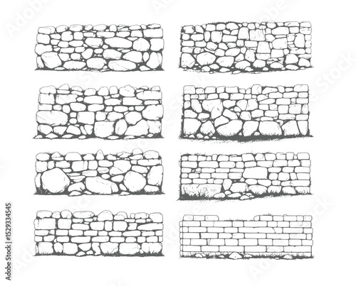 wall line art illustration silhouette stone wall vector bundle