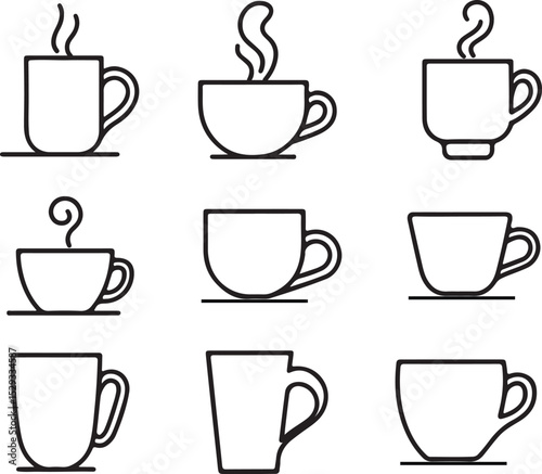 "Assorted Steaming Coffee and Tea Mugs" Icon Set.