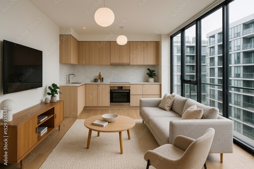 Fototapeta premium Modern minimalist apartment interior design.