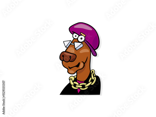 Cool Dog Cartoon Character Wearing a Purple Hat and Gold Chain