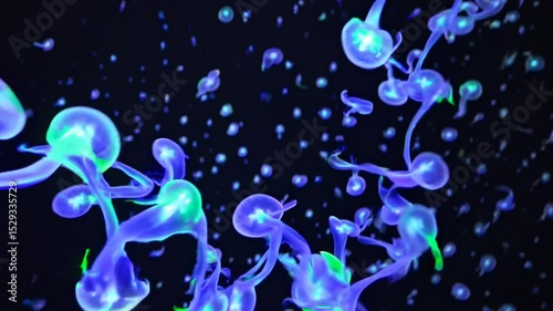 Bioluminescent Jellyfish Swarm Drifting Through Deep Sea Abyss