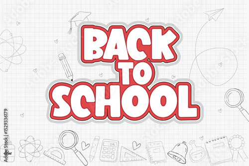 Back to School Cartoon with Stationery Doodles on Grid Paper Background Illustration