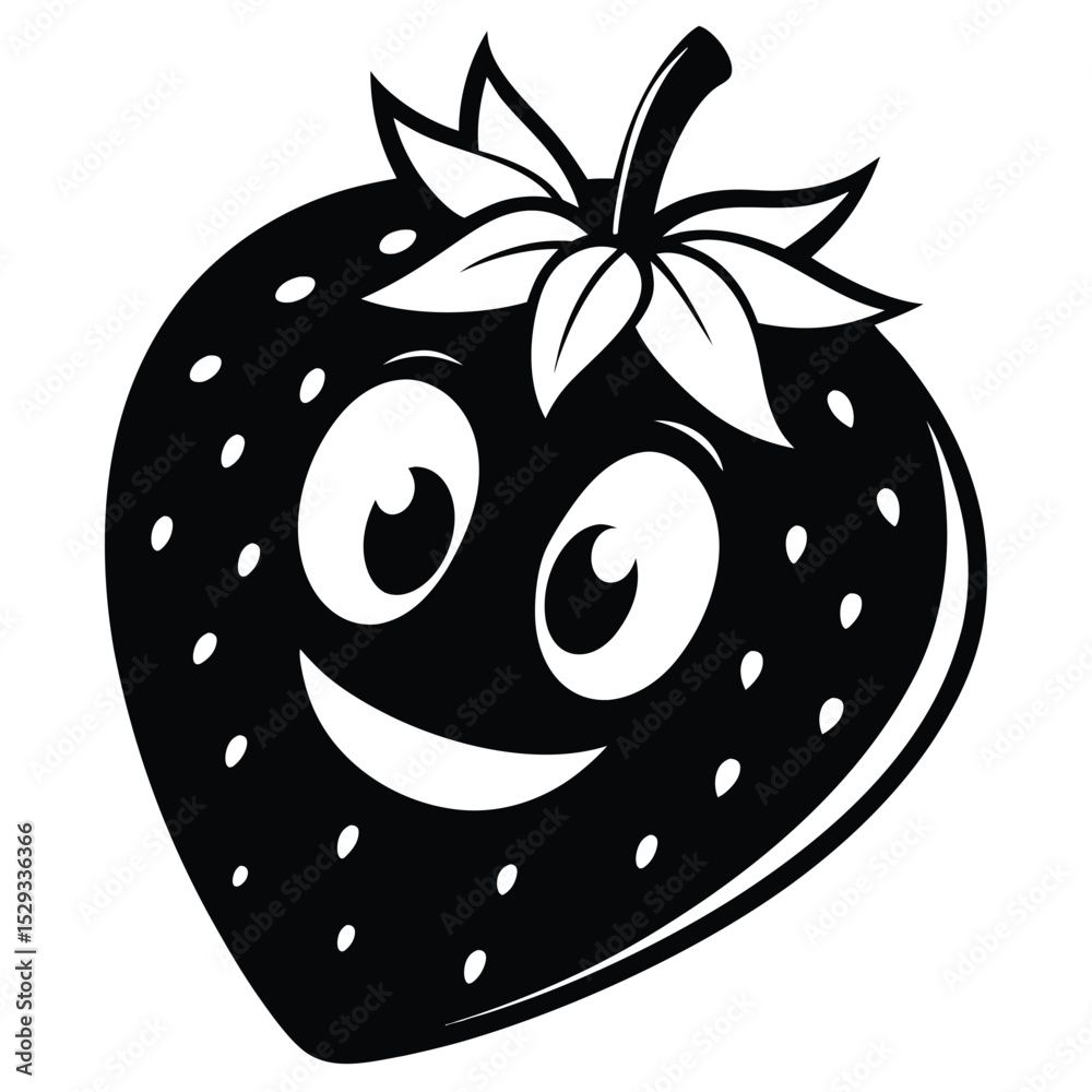 Obraz premium Happy strawberry cartoon character with smile and big eyes is a fun image
