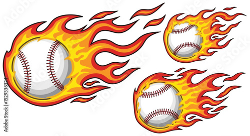 Flaming Baseball Graphics Depicting Speed, Action, and Intense Energy