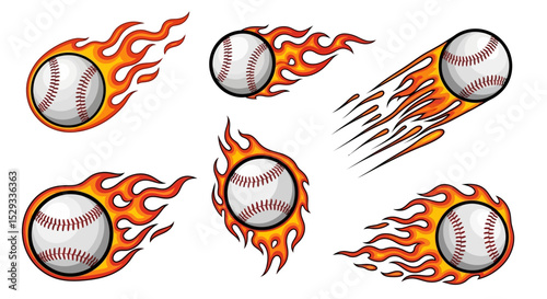 Flaming Baseball Balls: Cartoon Vector Graphics of Burning Baseballs