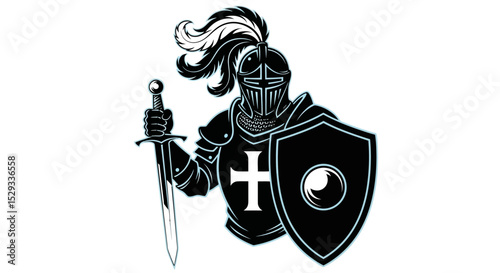 Knight with Sword and Shield Vector Illustration