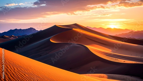 Fototapeta Naklejka Na Ścianę i Meble -  Sunset over desert sand dunes.