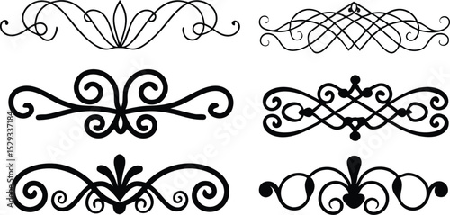 Elegant black decorative swirls and ornament designs for graphic design and creative projects