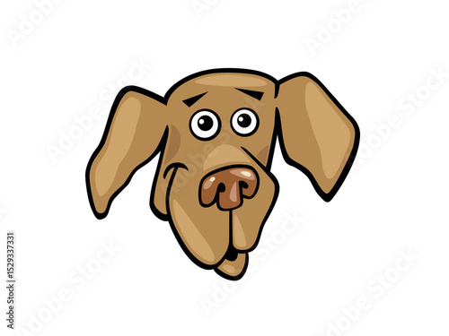 Cartoon Dog Face with Big Droopy Ears and Expressive Eyes