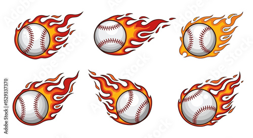 Cartoon Baseball Balls Engulfed in Flames, Vector Illustration