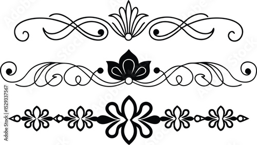 Elegant decorative borders and design elements in black and white for various creative projects
