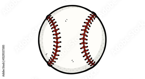 Cartoon Baseball with Red Stitching and Black Outline