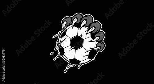 Cartoon soccer ball being ripped by monster claws illustration