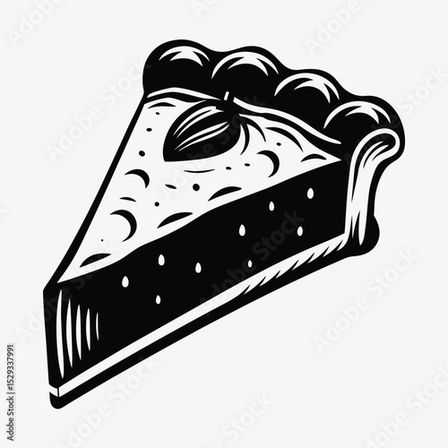 Isolated slice of pie detailed with black shading and textured crust enhances dessert appeal