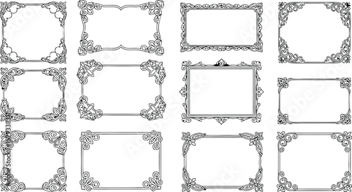 Elegant vintage frame designs in black and white for decorative border elements and design projects