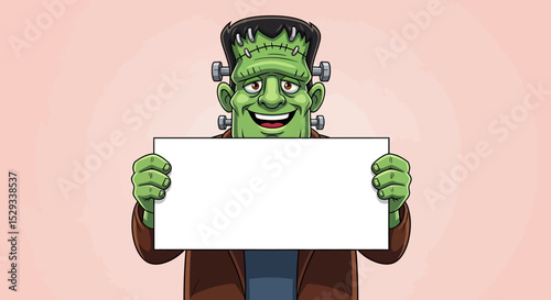 Frankenstein Character Holding Blank Sign