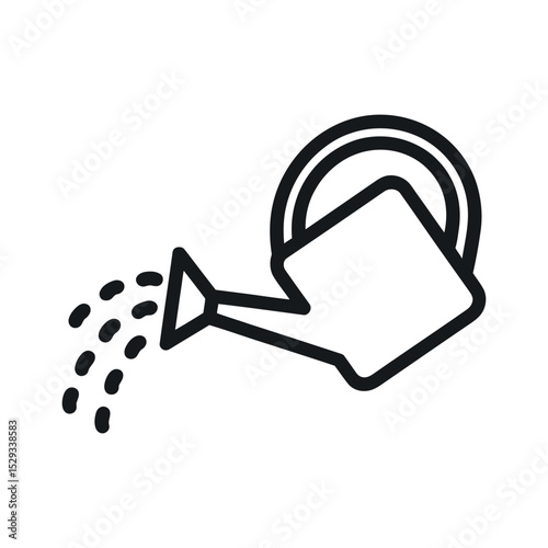 Simple Line Art Illustration of Watering Can Pouring Water for Gardening and Plant Care in Black and White Design
