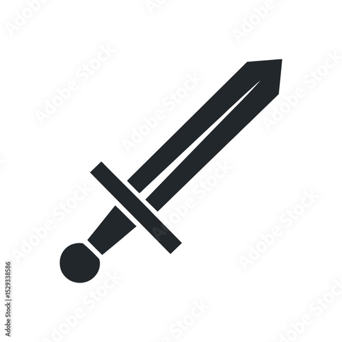 Simple Black Silhouette of a Medieval Sword on a White Background Representing Weaponry History Fantasy and Game Design Elements
