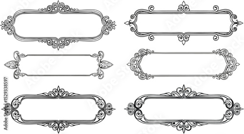 Elegant vintage frame set with ornate floral decorative borders for invitations and design projects.